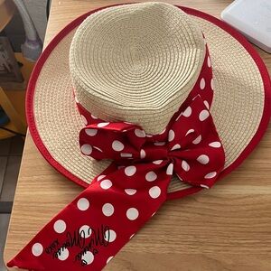 Disney Straw Sun Hat with Red Polka Dot Bow for Kids